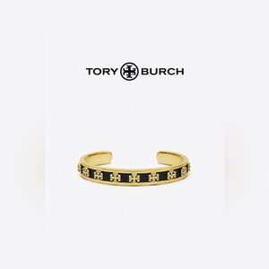 Tory Burch Black and Gold Logo Cuff